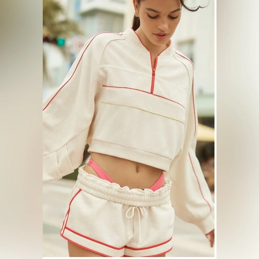 NWT Daily Practice Piped Retro Sweat Set SZ Cropped Pullover Sweatshirt - Picture 2 of 3